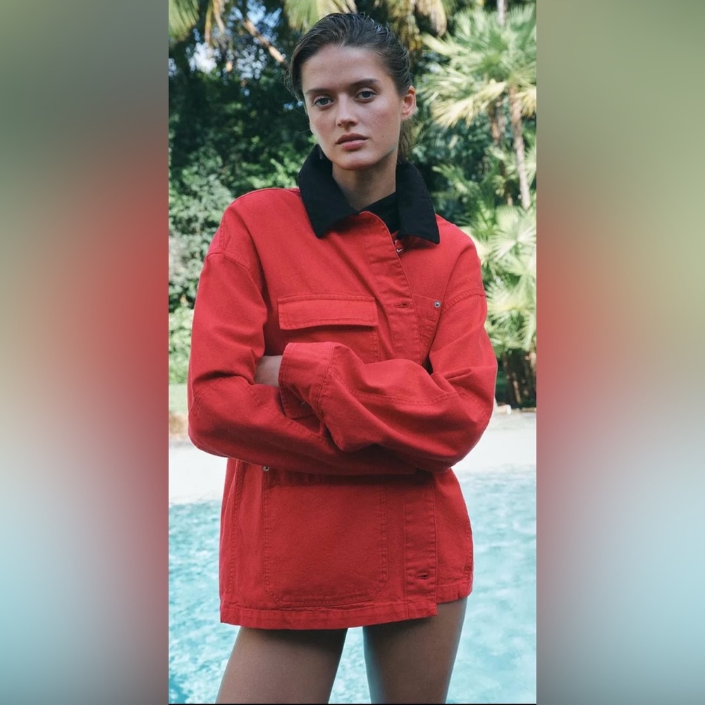 Zara Red & Black Jacket Shacket | Small | Front Patch Pockets | NWT - Picture 1 of 9